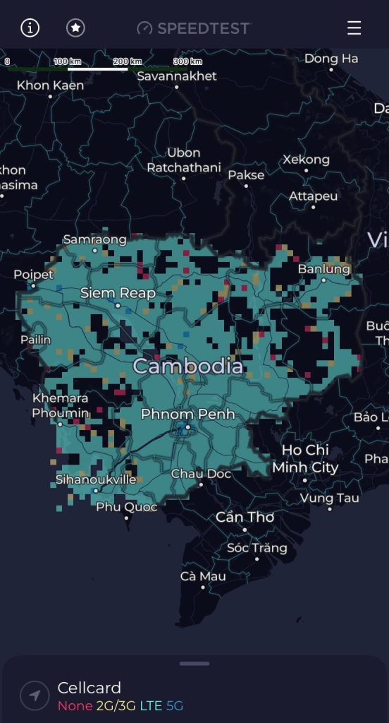 Cellcards coverage map in Cambodia