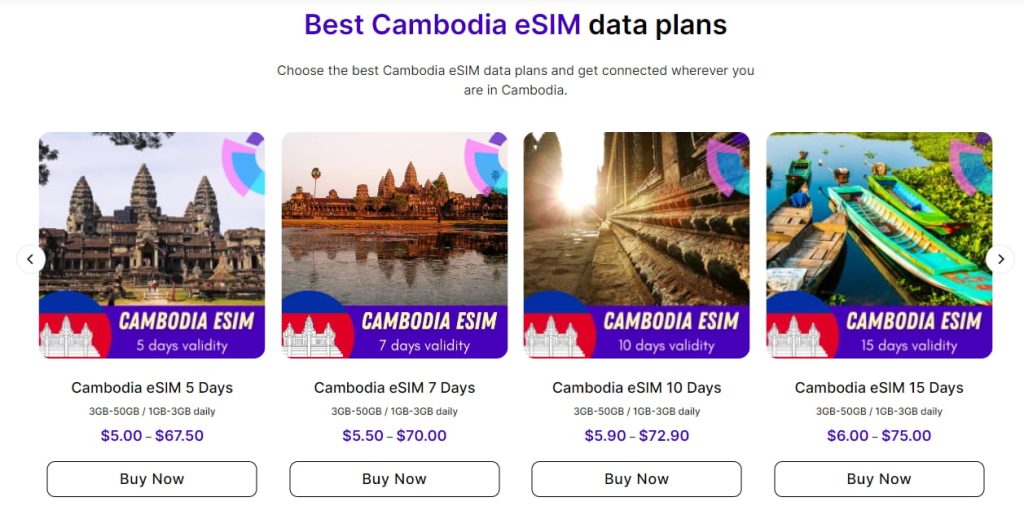 Cambodia eSIM plans on CambodiaeSIM.com